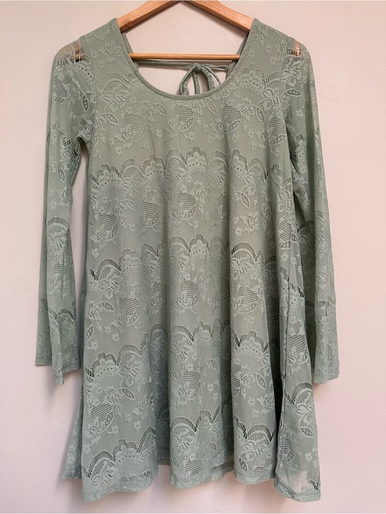 Altar'd State Dresses & Skirts - Altar’d‎ State Mint Green Lace Bell Sleeve Mini Dress Tie Back Women’s Small
